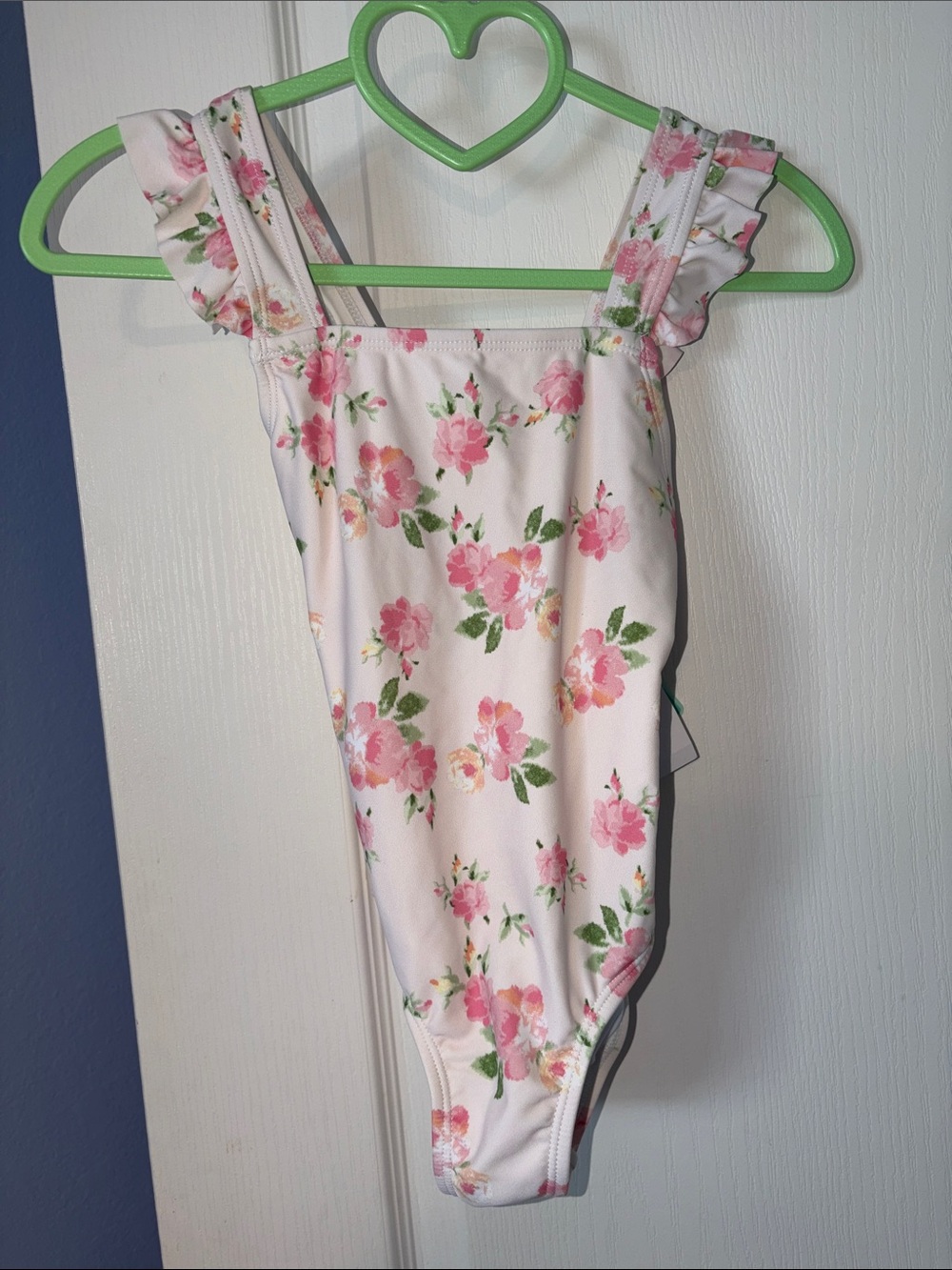 Copper Key Girls White Floral One-Piece Swimsuit with Pink Roses